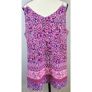 Cabi Sz L Limited Edition Indira Tank Pink Floral Cami Adj Straps Border Print